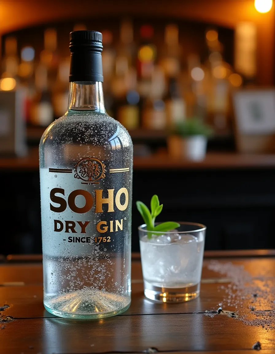 Soho Dry Gin Bottle and glass